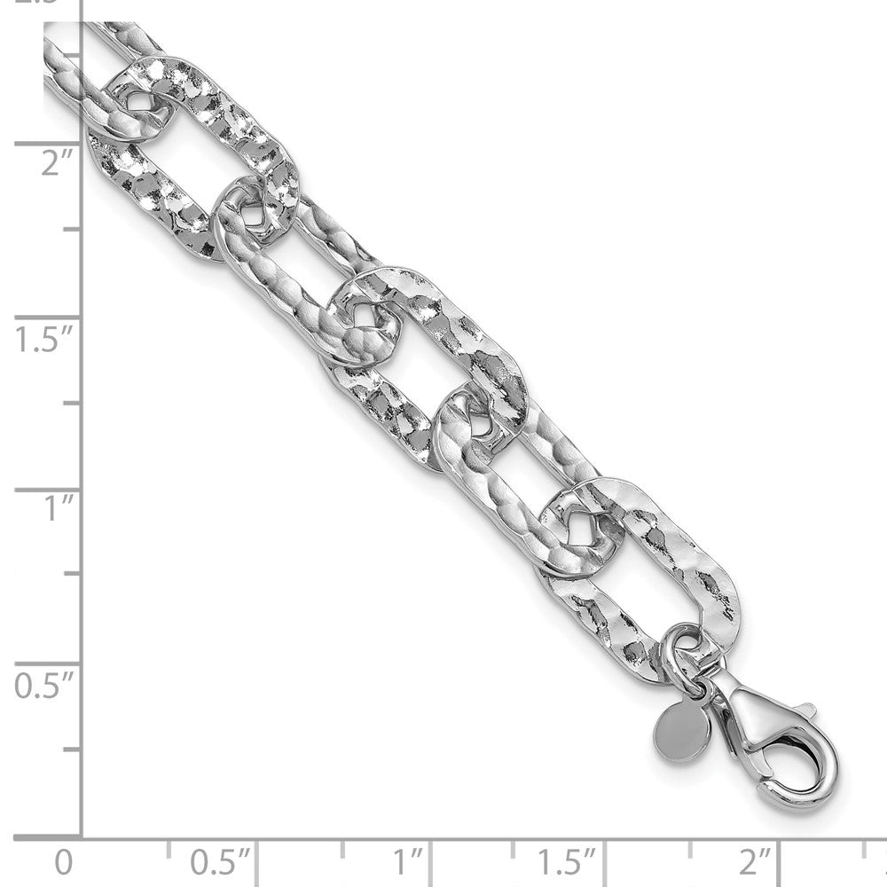 Sterling Silver Rh-pl Polished/Hammered Fancy with 1in ext. Bracelet