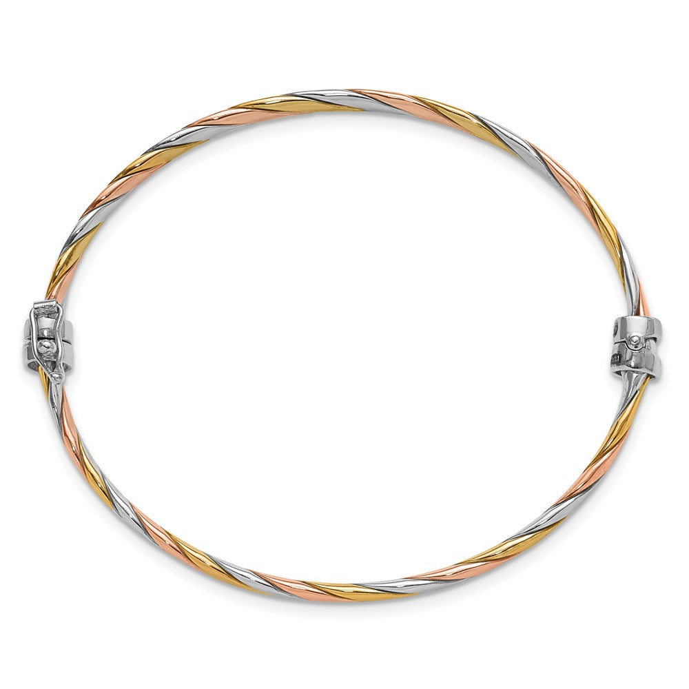 Sterling Silver Rh-plated with Gold and Rose-tone Hinged Bangle