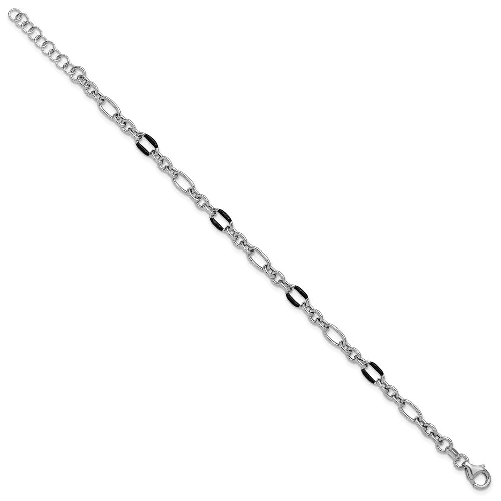 Sterling Silver Rhodium-plt with Enamel Link with 1in ext. Bracelet