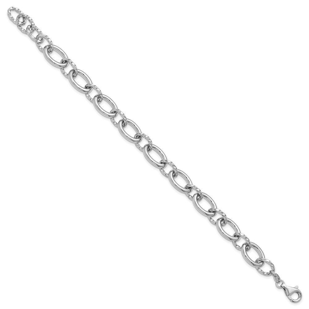 Sterling Silver Rhodium-plated Fancy Link with 1in ext. Bracelet