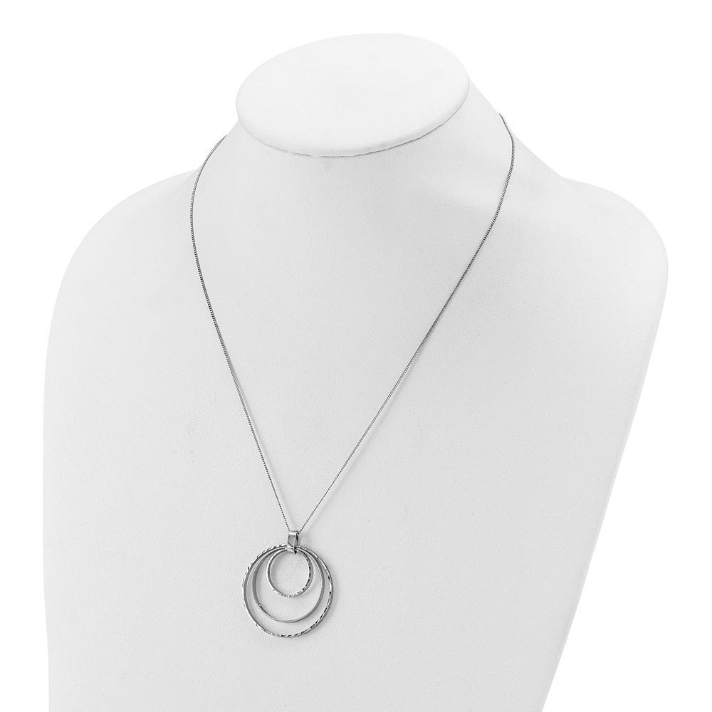 Sterling Silver Rhodium-plated Diamond-cut Circles Necklace