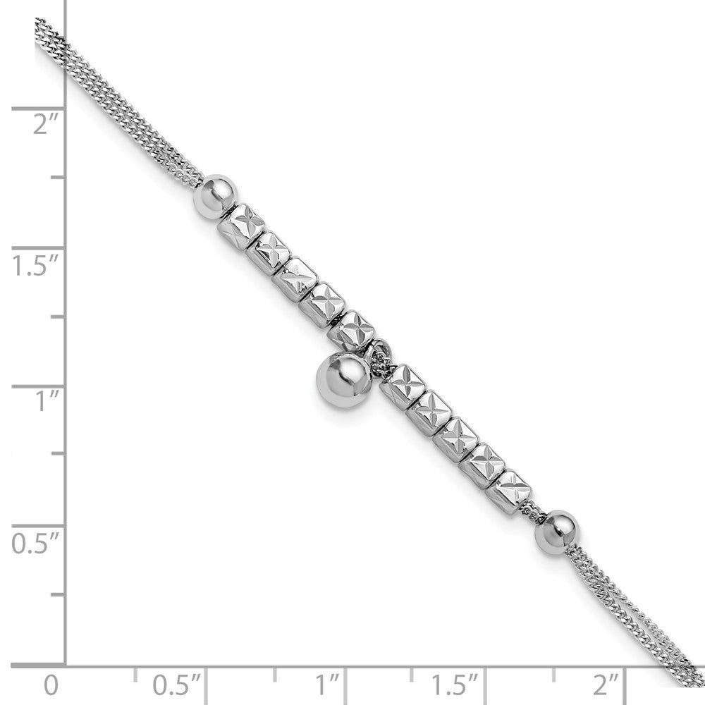Sterling Silver RH-plat Pol. Fancy 2-strand with 1in ext. Bracelet