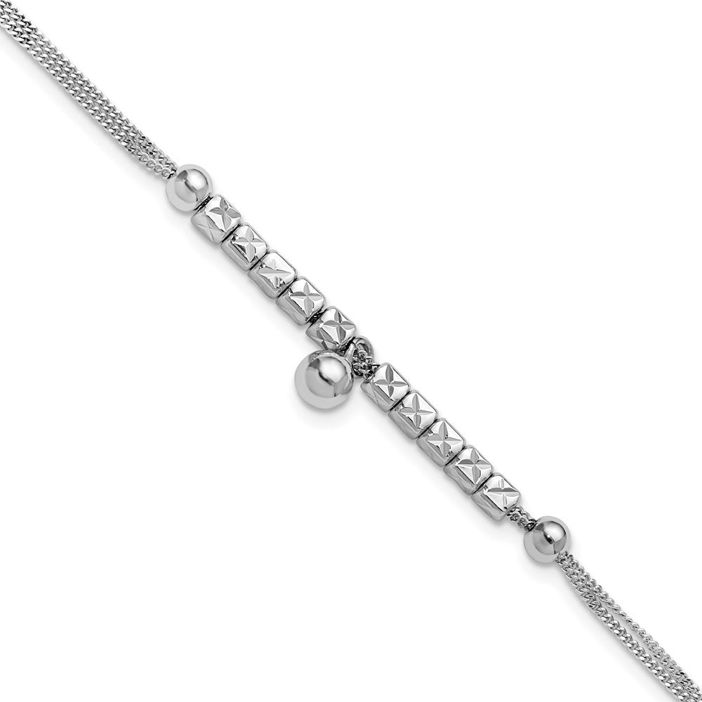 Sterling Silver RH-plat Pol. Fancy 2-strand with 1in ext. Bracelet
