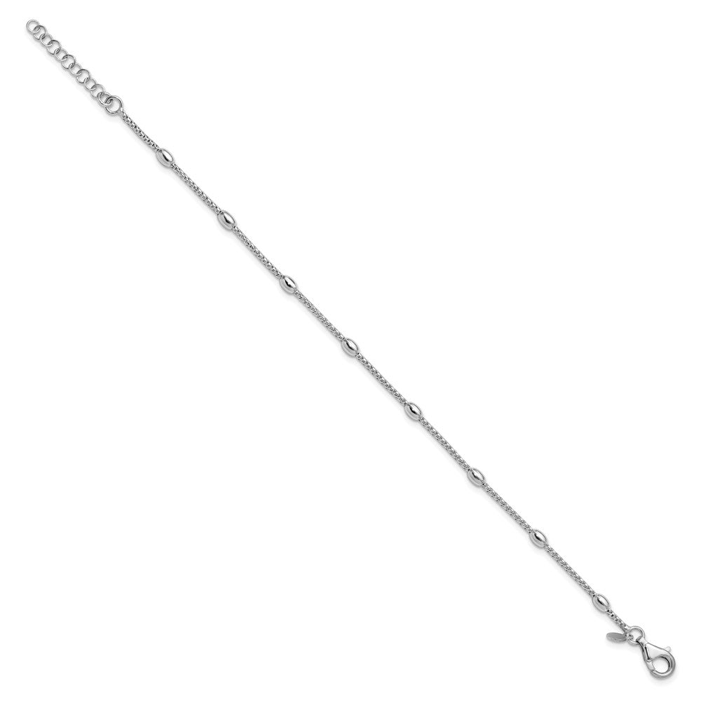 Sterling Silver Rhodium-plated Fancy Bead with 1in ext. Bracelet