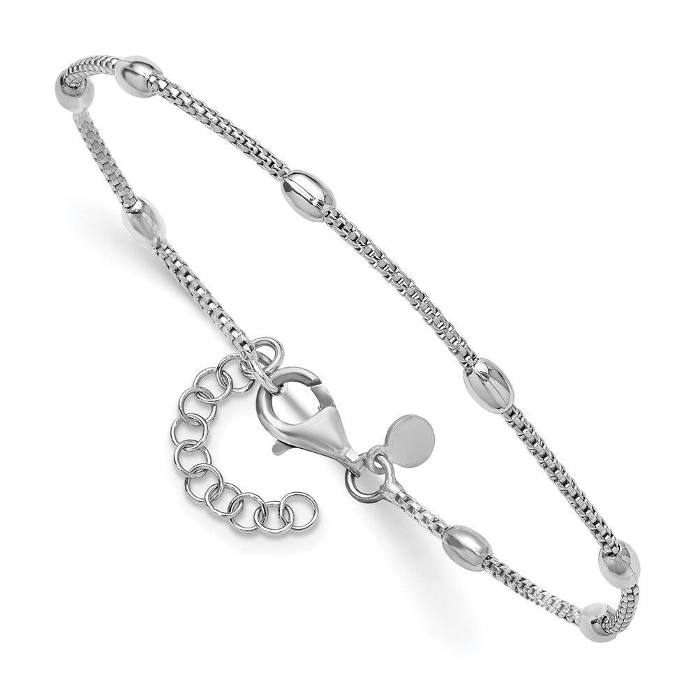 Sterling Silver Rhodium-plated Fancy Bead with 1in ext. Bracelet