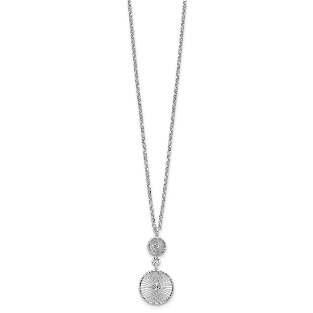 SS Rhodium-plated CZ Polish/Grooved Circle with 2in ext. Necklace