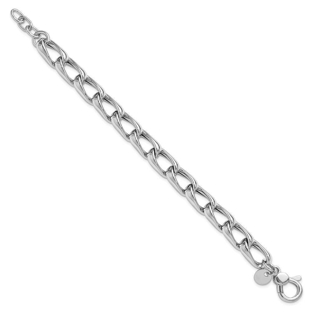 SS Rhodium-plated Polished Fancy Link with .5in ext. Bracelet