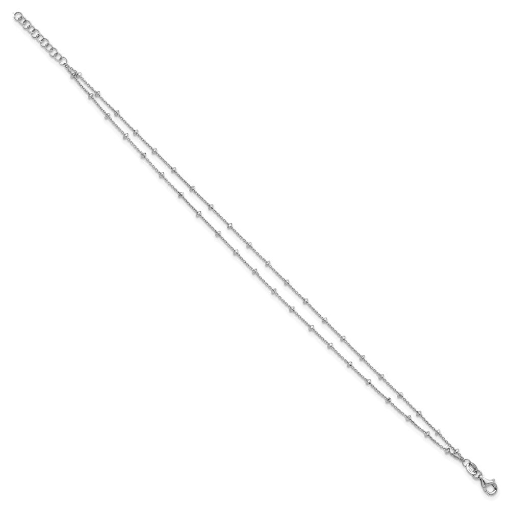 SS Rhodium-plated Polished 2-Strand 9in Plus 1in ext. Anklet