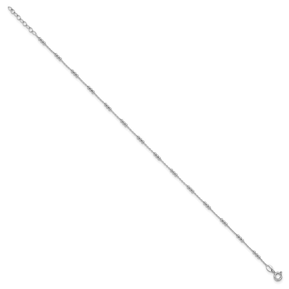 SS Rhodium-plated Polished Bead Station 9in Plus 1in ext. Anklet