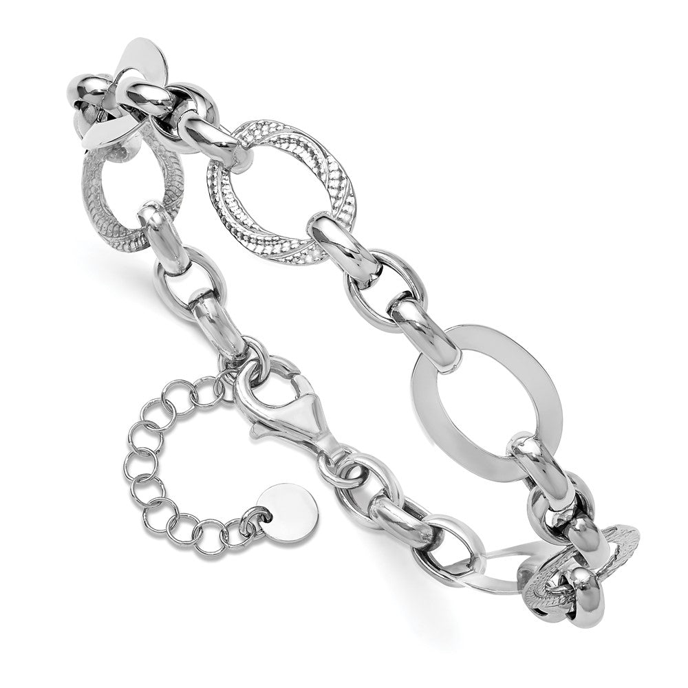 SS RH-plat Polish/Textured Fancy Link with 1.25in ext. Bracelet