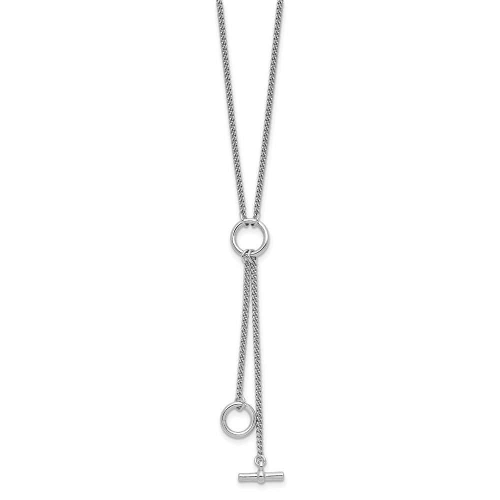 SS Rhodium-plated Polished Circle Tassel with 2in ext. Necklace
