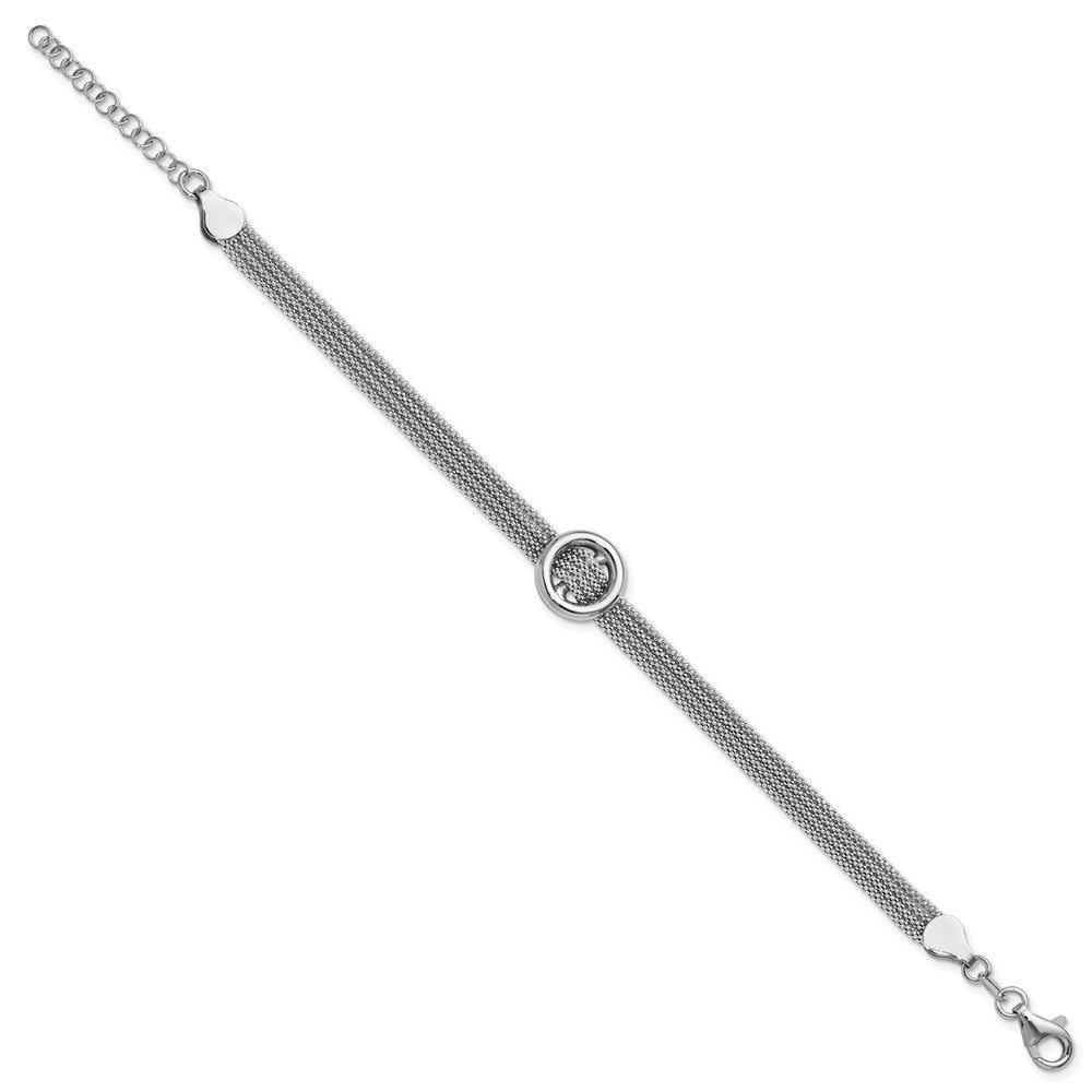 Sterling Silver RH-plat Circle Multi-strand with 1in ext. Bracelet