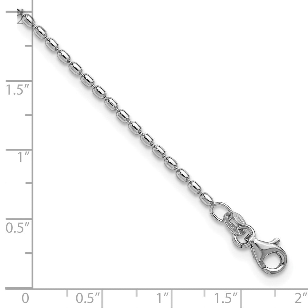 Sterling Silver Rhodium-plated Beaded 9in Plus 1in ext. Anklet
