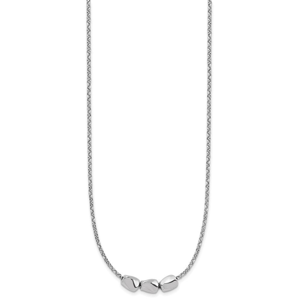 Sterling Silver Rhodium-plated Polished Beads with 2in ext. Necklace