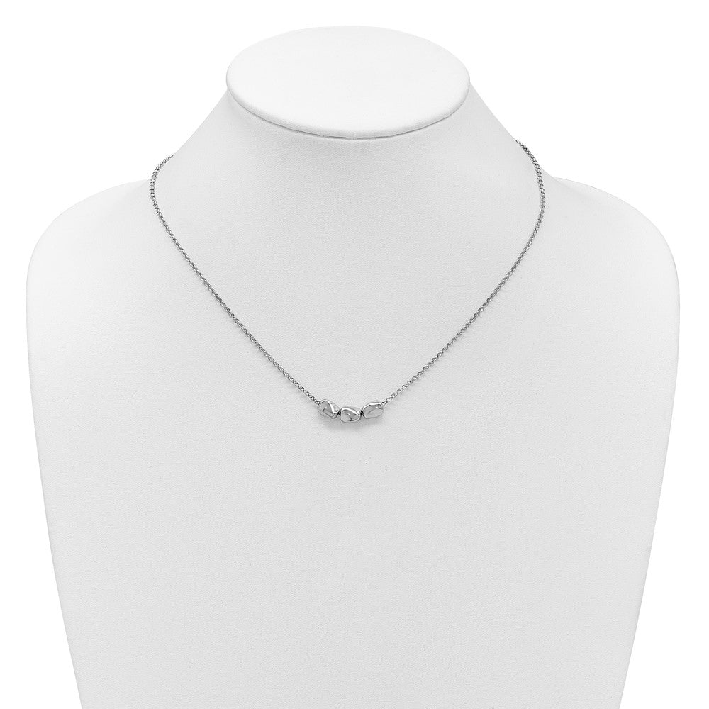 Sterling Silver Rhodium-plated Polished Beads with 2in ext. Necklace