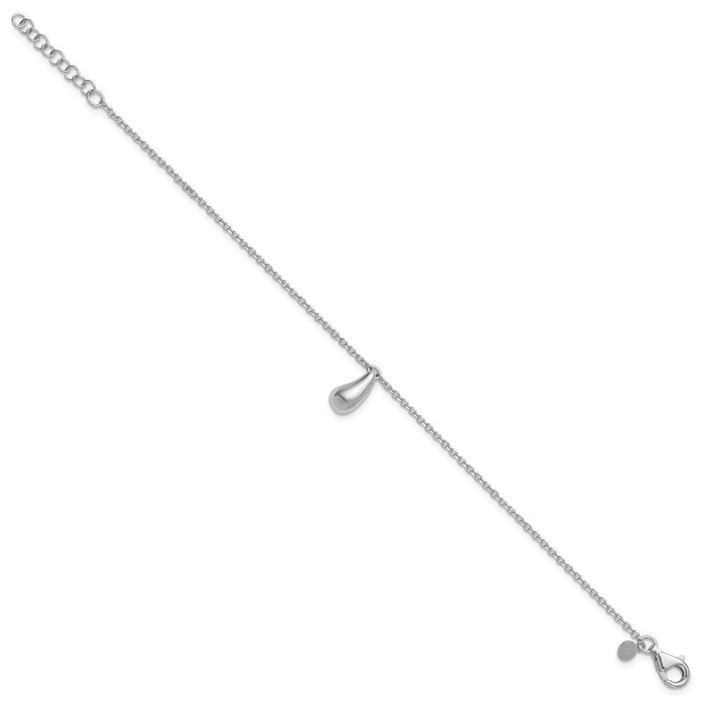 Sterling Silver RH-plat Polished Dangle Bead with 1in ext. Bracelet