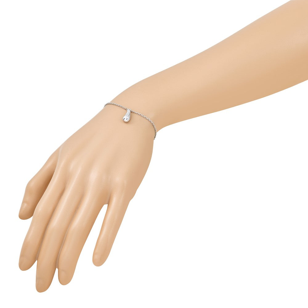 Sterling Silver RH-plat Polished Dangle Bead with 1in ext. Bracelet