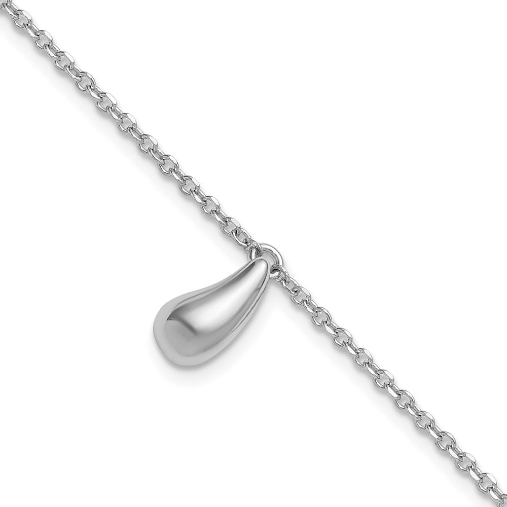 Sterling Silver RH-plat Polished Dangle Bead with 1in ext. Bracelet