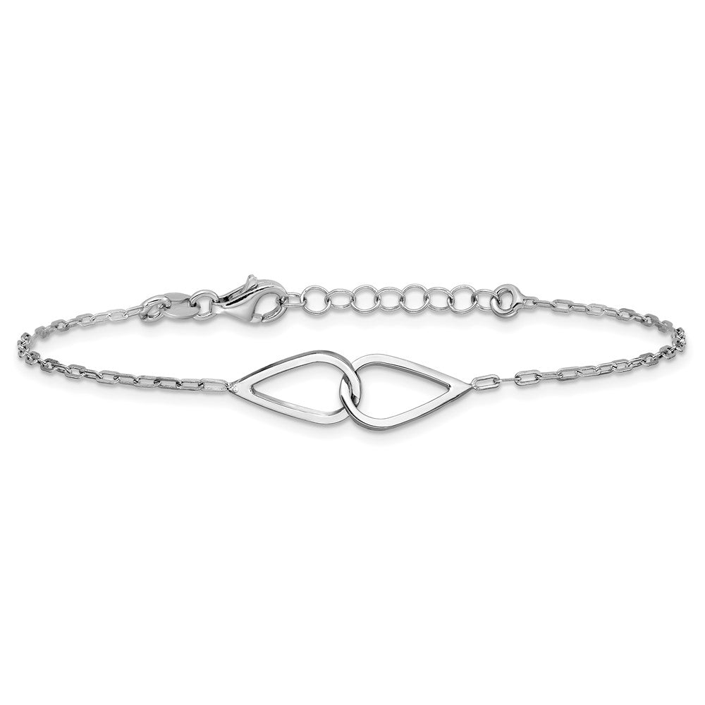 SS Rhodium-plated Polish Intertwined Teardrop with 1in ext. Bracelet