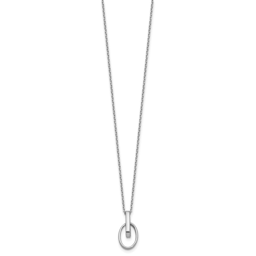 Sterling Silver Rhodium-plated Polished Oval with 2in ext. Necklace