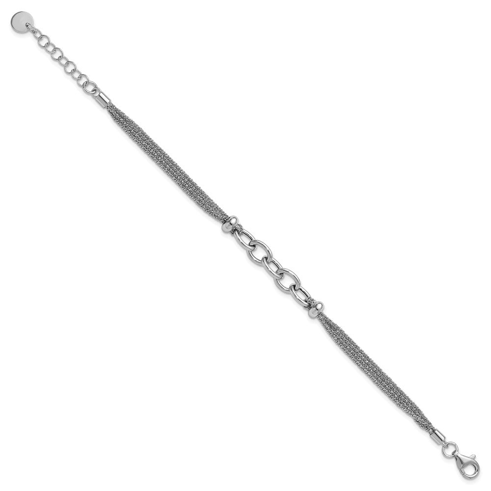SS Rhodium-plated Polished Multi-strand Link with 1in Ext. Bracelet