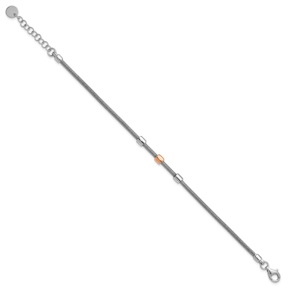 SS Rhodium-plated/Rose Gold-plated Station with 1in Ext. Bracelet