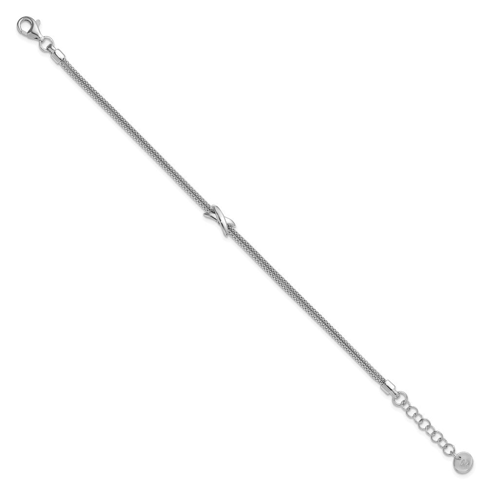 SS Rhodium-plated Polished 2-Strand X with 1in Ext. Bracelet