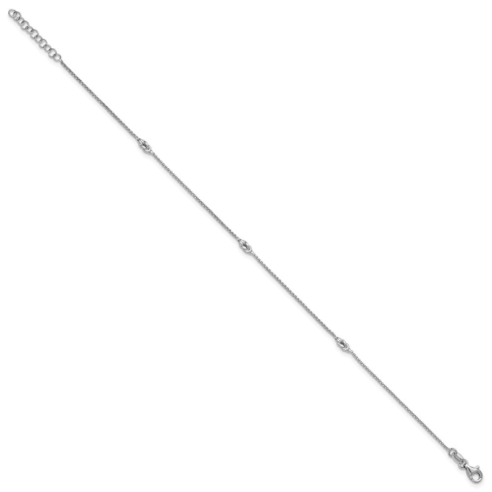 SS Rhodium-plated Polished Knots 9in PLUS 1in Ext Anklet