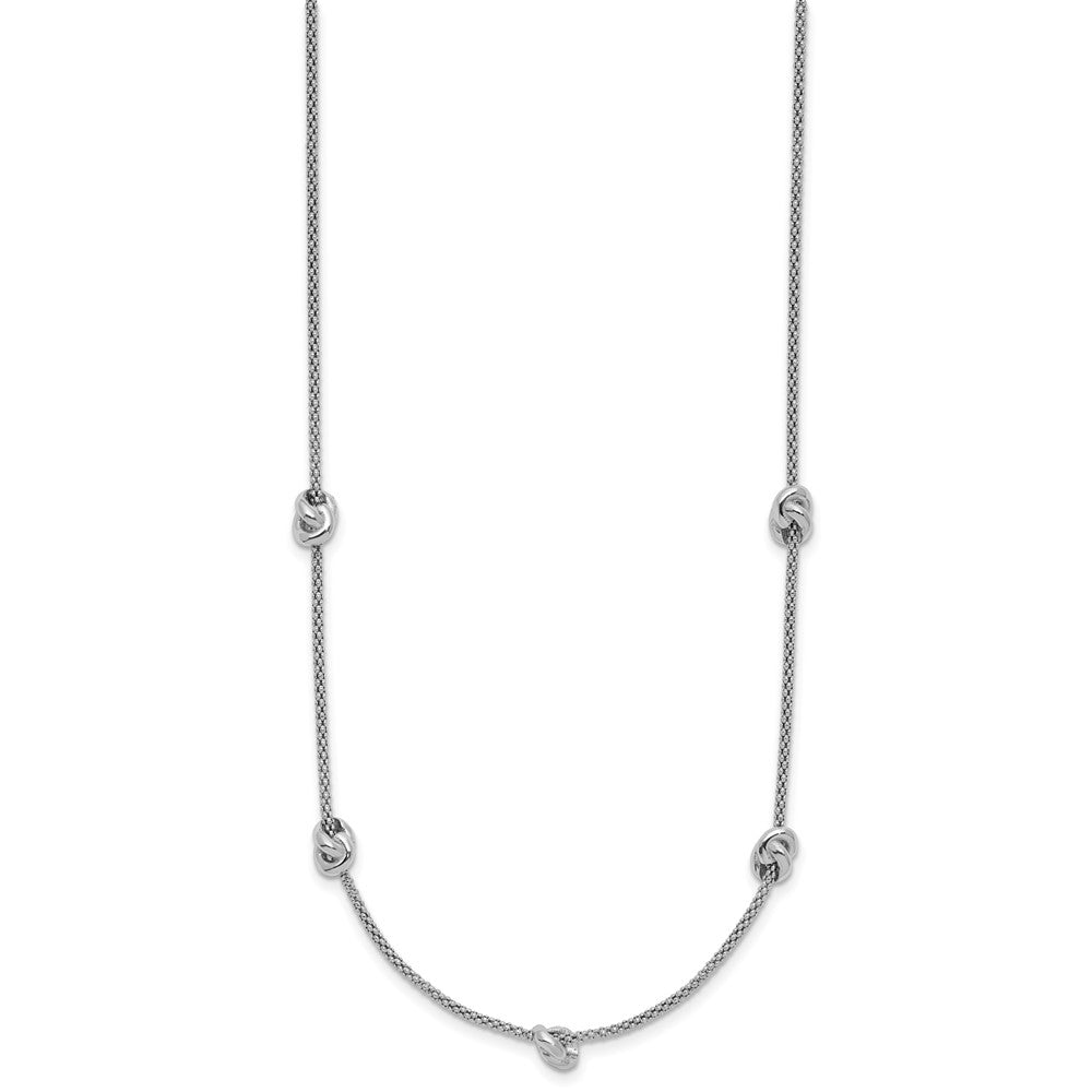 Sterling Silver RH-plt Polished Love Knot with 2in ext. Necklace