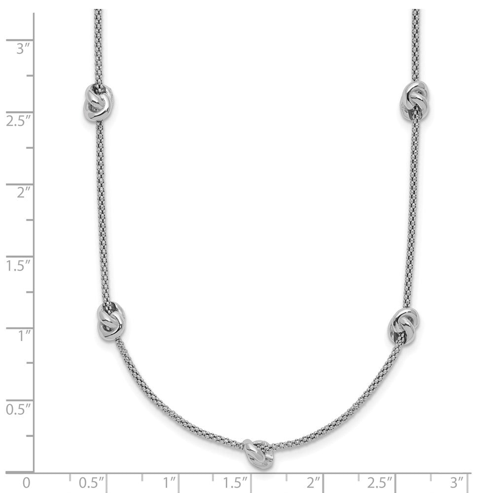 Sterling Silver RH-plt Polished Love Knot with 2in ext. Necklace