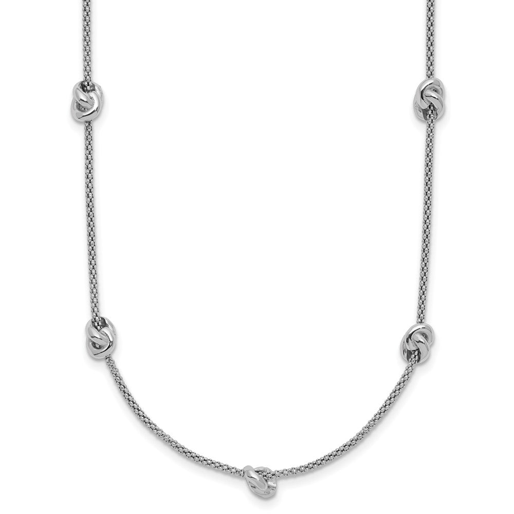 Sterling Silver RH-plt Polished Love Knot with 2in ext. Necklace
