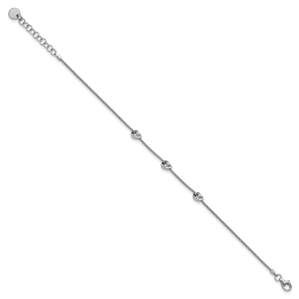 Sterling Silver RH-plt Polished Love Knot with 1in ext. Bracelet
