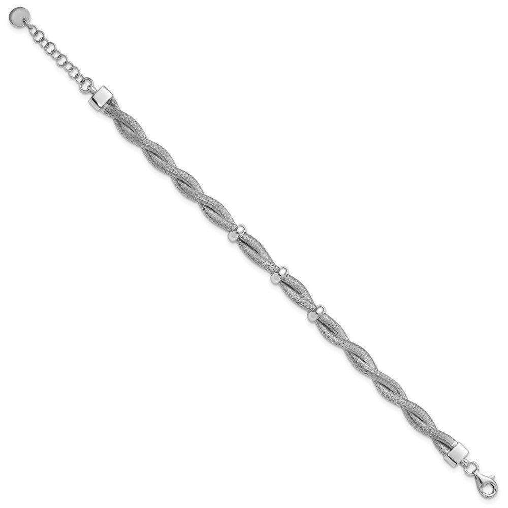 Sterling Silver Rhodium-plated Polished Braided with 1in ext. Bracelet