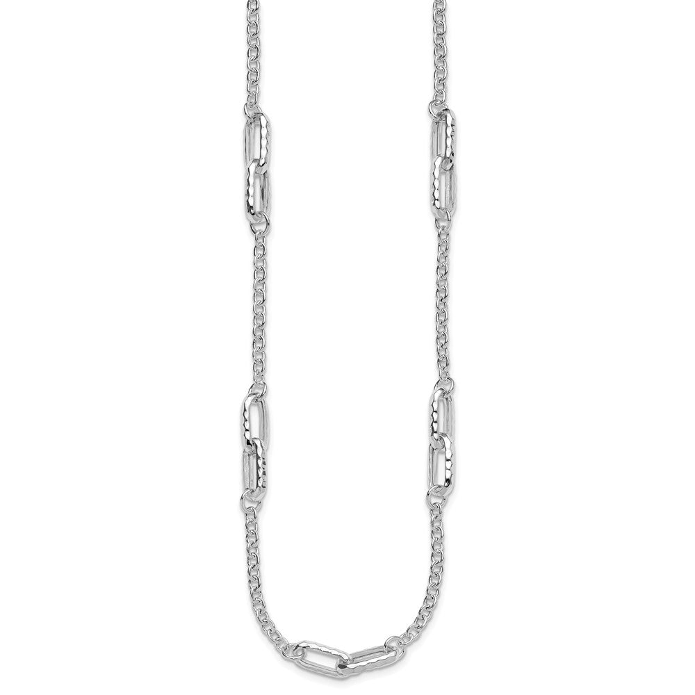 Sterling Silver Rhodium-plated Polished and Hammered Link Necklace
