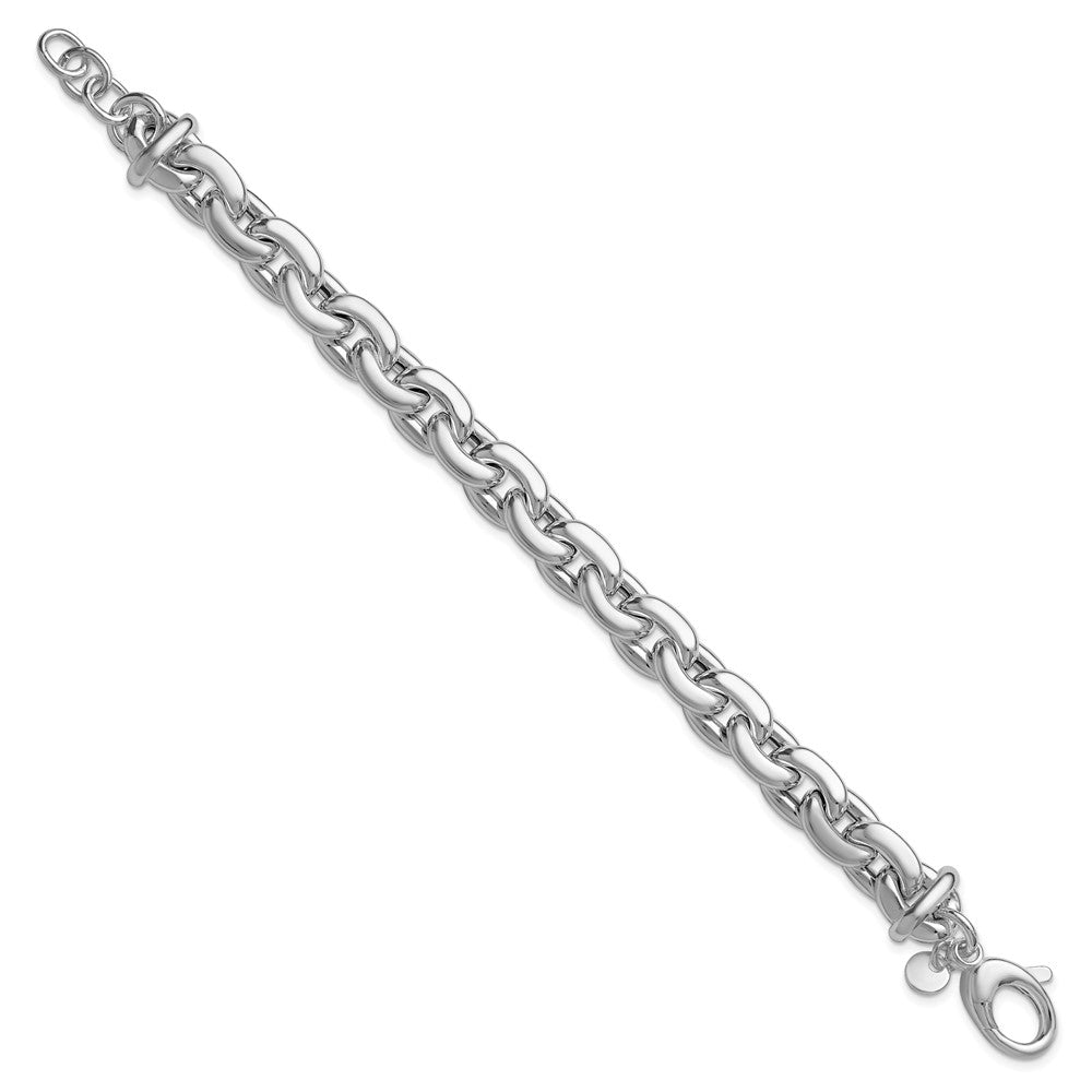 Sterling Silver RH-plt Polished Cable Link with .5in ext. Bracelet