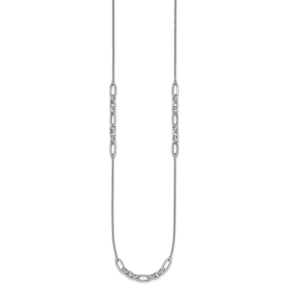 Sterling Silver Rhodium-plated Fancy Oval Station Links Necklace