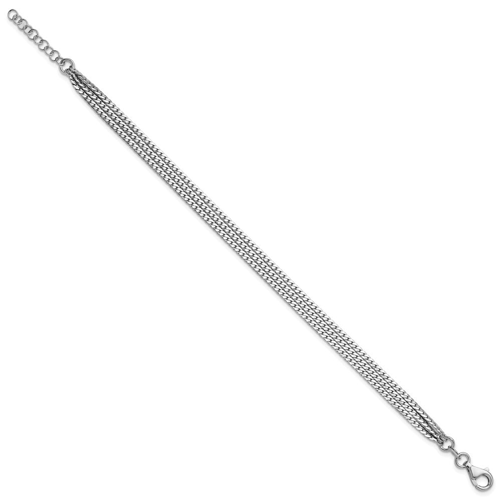 Sterling Silver RH-Plated Pol. Fancy 3-strand with 1in ext. Bracelet