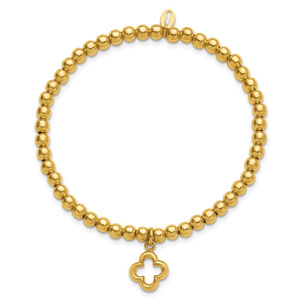 Sterling Silver Gold-tone Polished Beads with Charm Stretch Bracelet