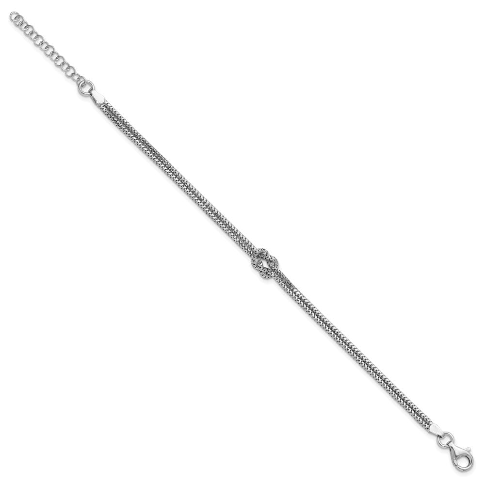 Sterling Silver RH-plt Pol. 2-Strand Knot with 1in ext. Bracelet
