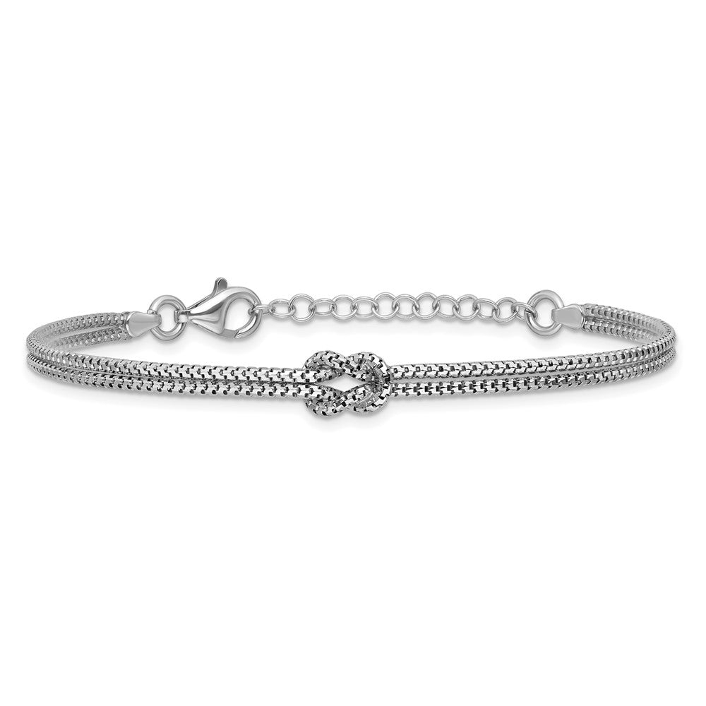 Sterling Silver RH-plt Pol. 2-Strand Knot with 1in ext. Bracelet
