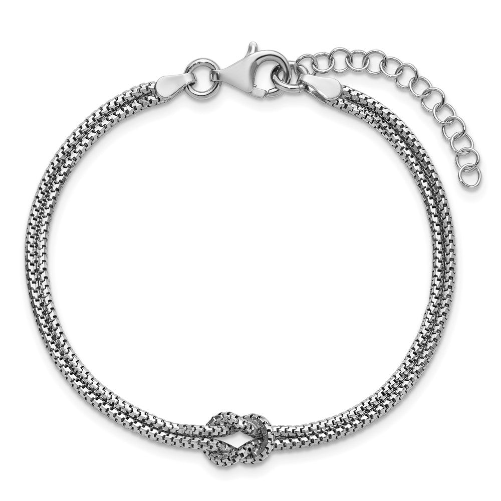 Sterling Silver RH-plt Pol. 2-Strand Knot with 1in ext. Bracelet