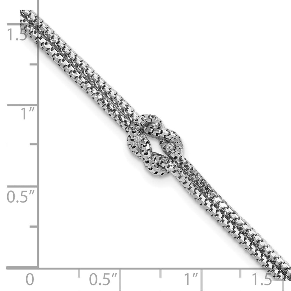 Sterling Silver RH-plt Pol. 2-Strand Knot with 1in ext. Bracelet