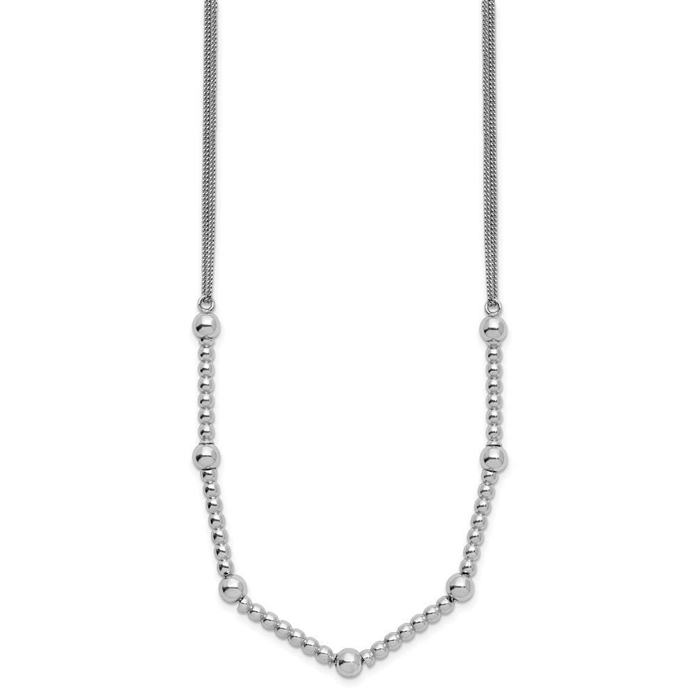 Sterling Silver RH-plt Pol. 2-strand Beaded with 2in ext. Necklace