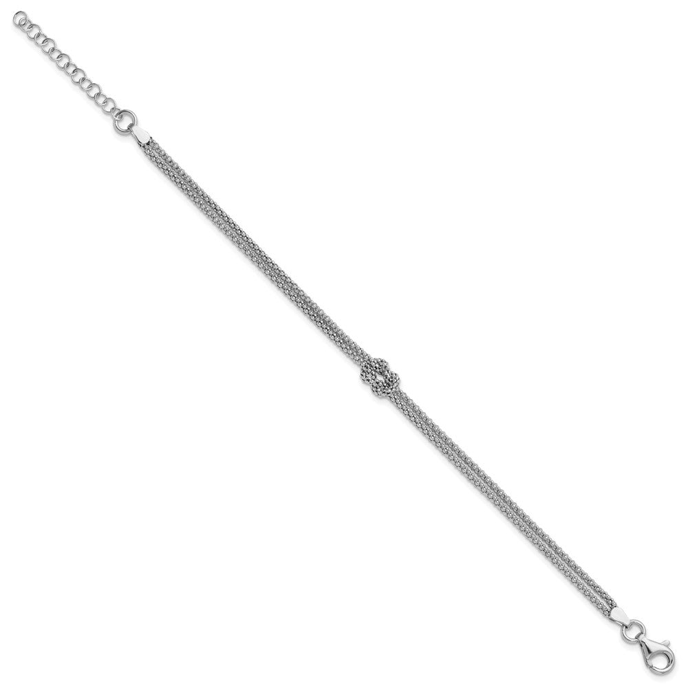 Sterling Silver RH-plt Pol. 2-strand Knot with 1in ext. Bracelet