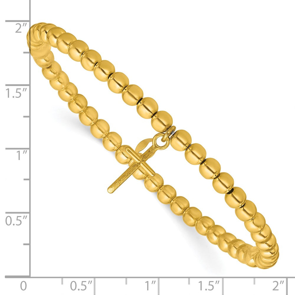 Sterling Silver Gold-tone Pol. Cross Beaded Stretch Bracelet