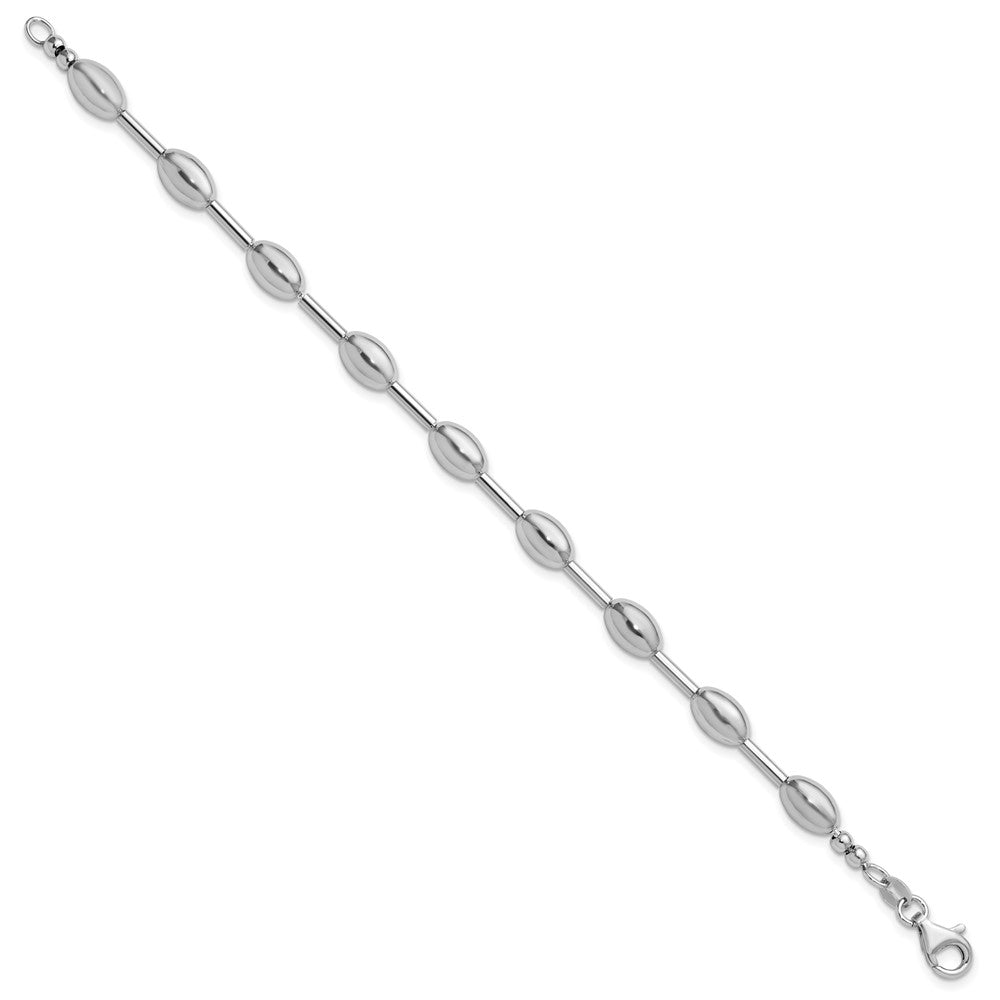 Sterling Silver Rhodium-plated Polished Oval Beaded Bracelet