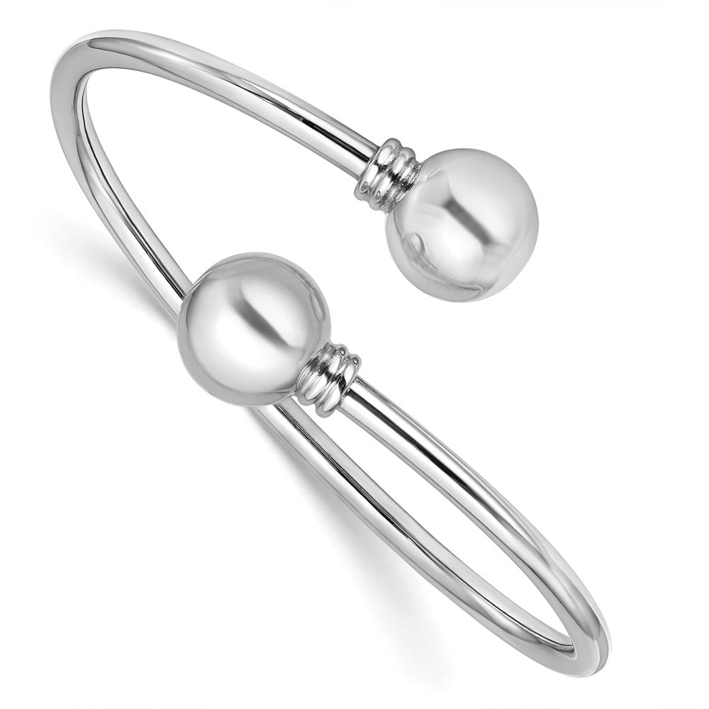 Sterling Silver Rhodium-plated Polished Ball Bypass Bangle