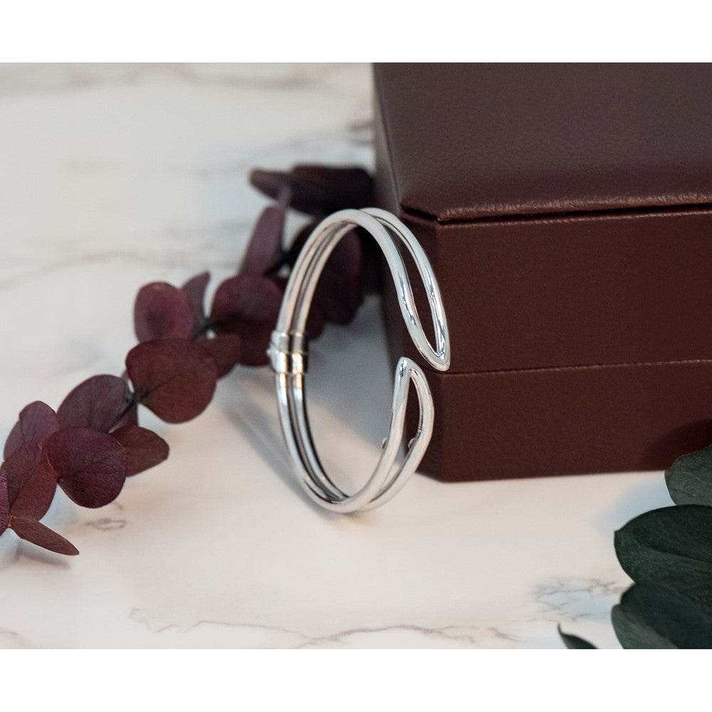 Sterling Silver Rhodium-plated Polished Hinged Bangle