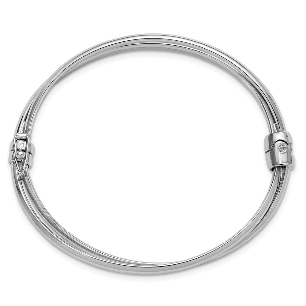 Sterling Silver Rhodium-plated Polished Twist Hinged Bangle