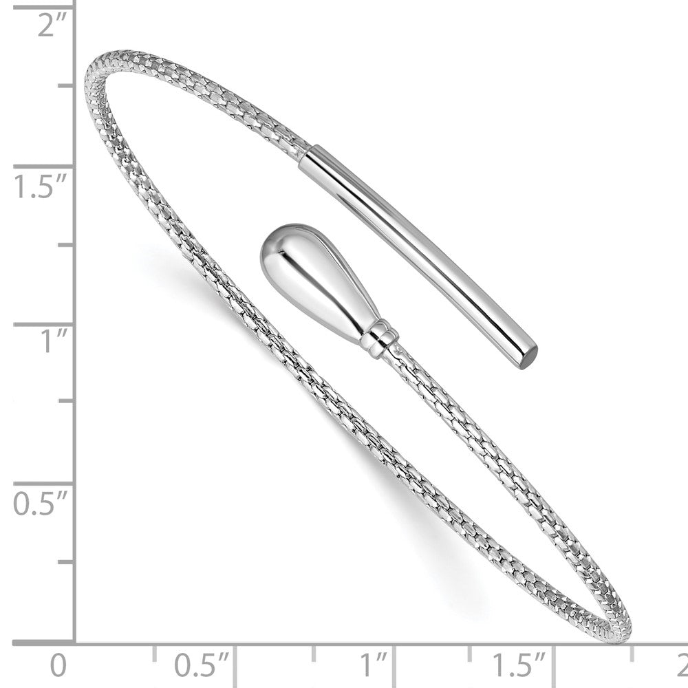 Sterling Silver Rhodium-plated Polished and Textured Bypass Flexible Cu